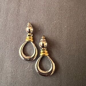 Vintage Gold & Silver Door Knocker Post Earrings Signed Monet Retro Designer HTF
